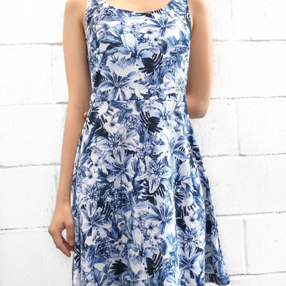 H&M Blue and White Racerback Floral Dress